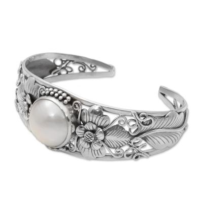 Alternate image for Floral Cultured Pearl Cuff Bracelet and 925 Silver from Bali Moonlight Vines