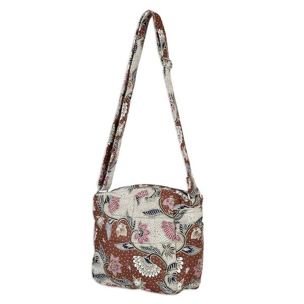 Alternate image for Handcrafted Cotton Sling with Floral Batik Pattern in Brown Jogjakarta Vibes