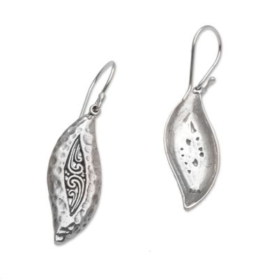 Alternate image for Hammered Sterling Silver Leaf Dangle Earrings from Bali Dewy Blades