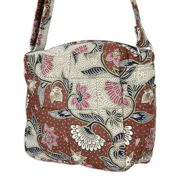 Alternate image for Handcrafted Cotton Sling with Floral Batik Pattern in Brown Jogjakarta Vibes