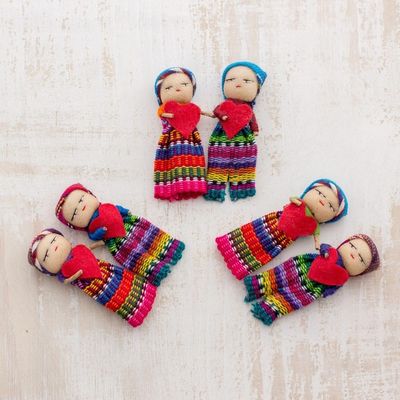 Alternate image for Worry Dolls with 100 Cotton Pouch from Guatemala Set of 6 Joined in Love