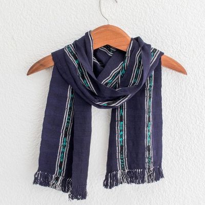 Alternate image for Handwoven Cotton Wrap Scarf in Navy from Guatemala Ocean Subtlety