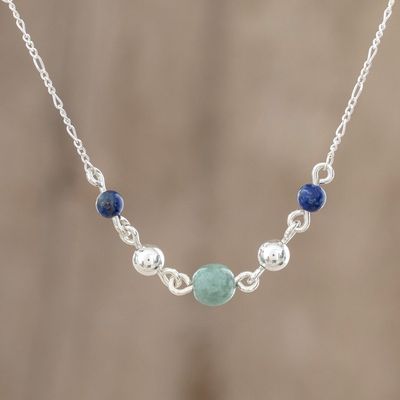 Alternate image for Round Jade and Lapis Lazuli Pendant Necklace from Guatemala Subtle Combination