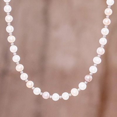 Alternate image for Pink and White Cultured Pearl Necklace Subtle Rose