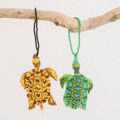 Alternate image for Glass Beaded Sea Turtle Ornaments from Guatemala Pair Colorful Sea Turtles