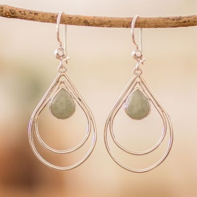 Alternate image for Modern Sterling Silver Apple Green Jade Dangle Earrings Drop Duo