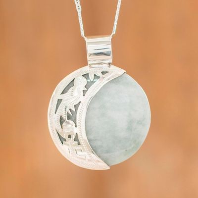 Alternate image for Reversible Silver Pendant Necklace with 2 Shades Green Jade Quetzal Lord Eclipse