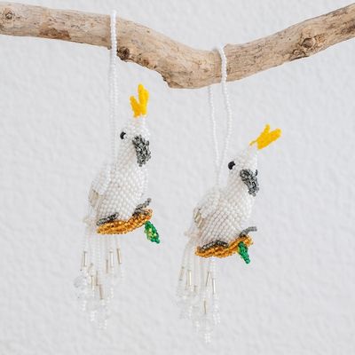 Alternate image for Glass Beaded White Cockatoo Ornaments from Guatemala Pair White Cockatoos