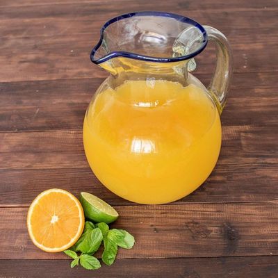 Alternate image for Clear Blue Rimmed Hand Blown Recycled Glass Pitcher Clear Seas