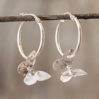 Alternate image for Petite Silver Butterfly Hoop Earrings from Costa Rica Shimmering Butterflies