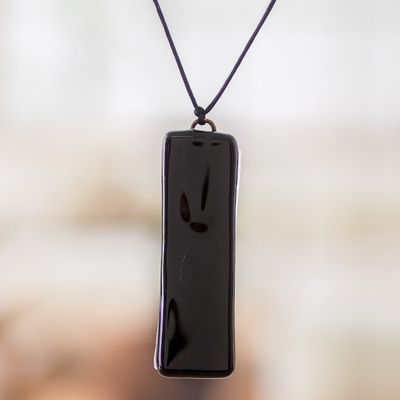 Alternate image for Black Recycled Glass Pendant Necklace from Costa Rica Mood of Strength