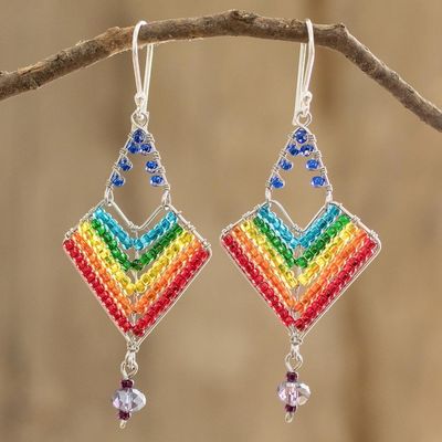 Alternate image for Rainbow Dangle Earrings With Beads and Sterling Silver Hooks Rainbow Arrowhead
