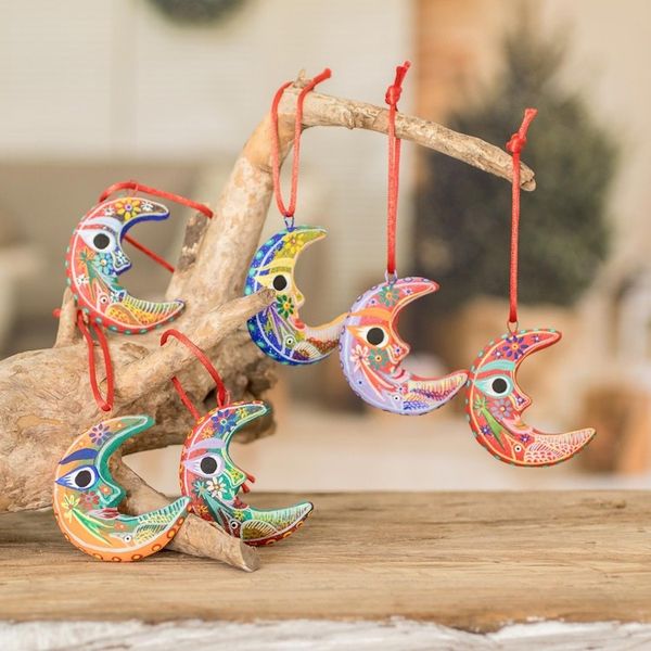 Alternate image for Handcrafted Christmas Ceramic Ornaments Set of 6 Crescent Moon