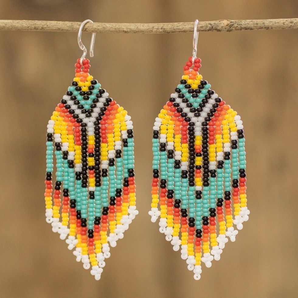 Multicolored Beaded Waterfall Earrings Handmade in Guatemala 'Multicolor Tradition'