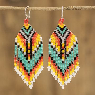 Alternate image for Multicolored Beaded Waterfall Earrings Handmade in Guatemala Multicolor Tradition