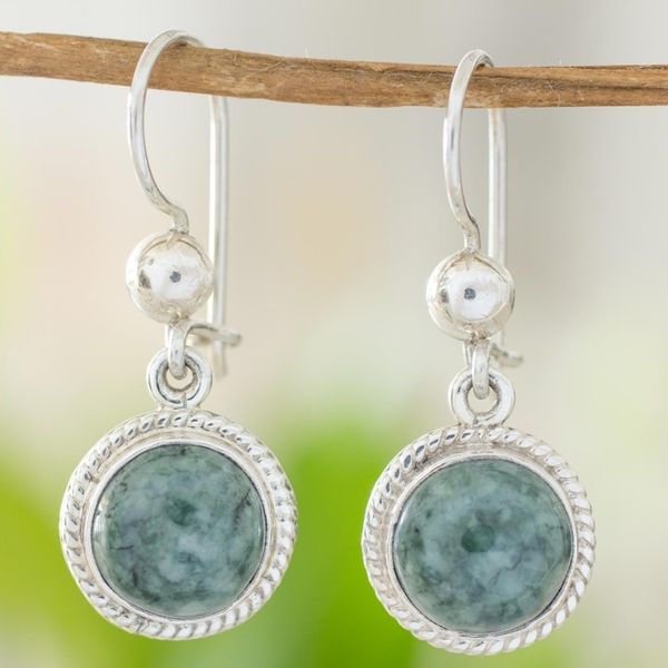 Alternate image for Medium Green Guatemalan Jade Sterling Silver Dangle Earrings Green Apple