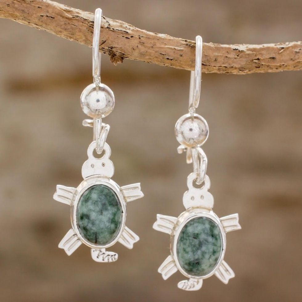 Green Turtle-Themed Jade Dangle Earrings form Guatemala 'Marine Turtles in Green'