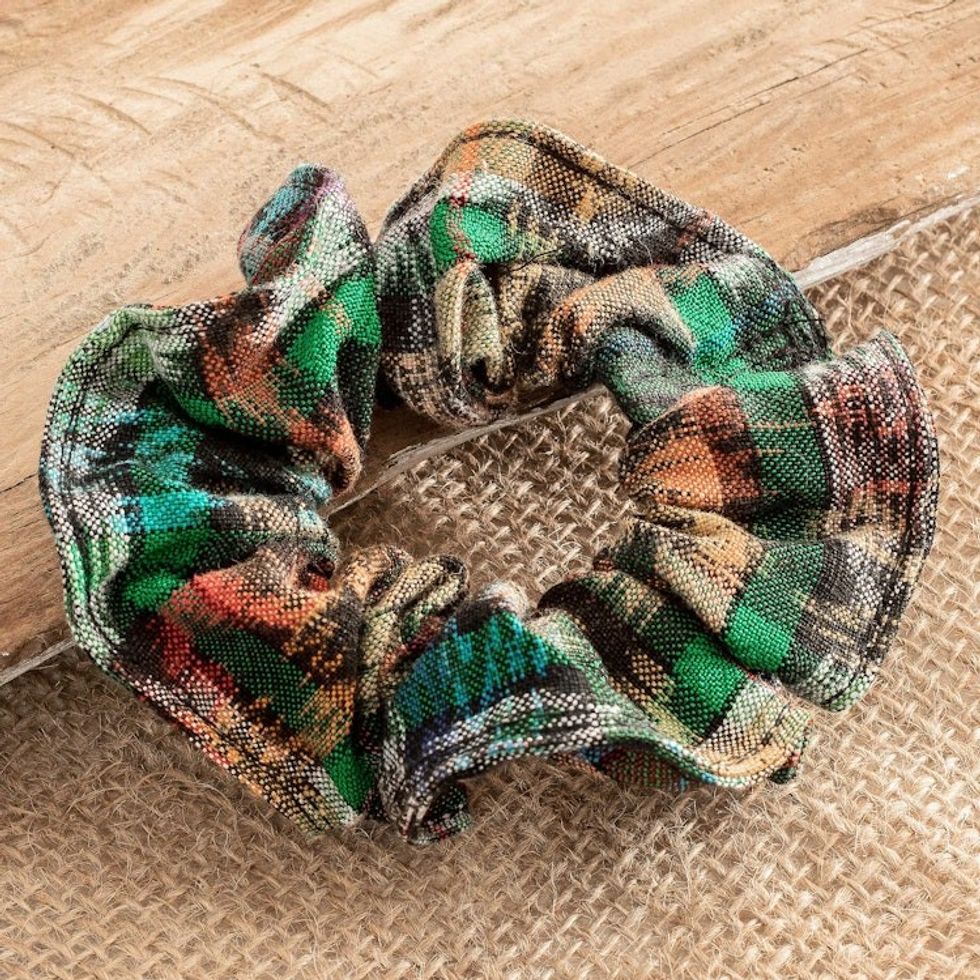 Multicolor Scrunchie Made from Upcycled Cotton in Guatemala 'Colorful Traditions'