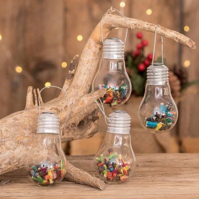 Alternate image for Upcycled Glass Light Bulb Worry Doll Ornaments Set of 4 Worry Not