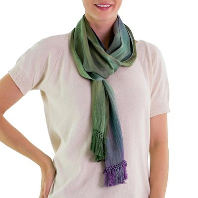 Alternate image for Purple Green Hand Crafted Rayon Scarf Iridescent Pastels