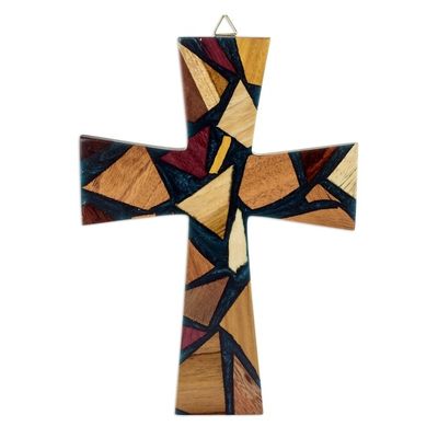 Alternate image for Reclaimed Wood and Resin Wall Cross Faith and Hope in Teal