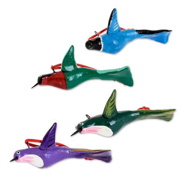 Alternate image for Hand-Painted Ceramic Hummingbird Ornaments Set of 4 Lively Hummingbirds