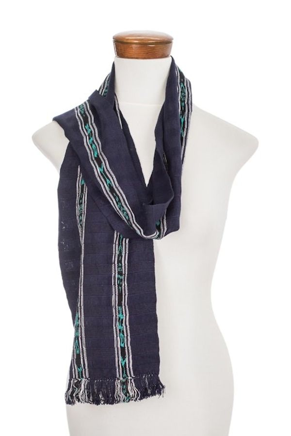 Alternate image for Handwoven Cotton Wrap Scarf in Navy from Guatemala Ocean Subtlety