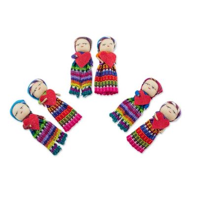 Alternate image for Worry Dolls with 100 Cotton Pouch from Guatemala Set of 6 Joined in Love
