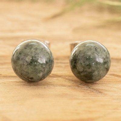 Alternate image for High-Polished Sterling Silver Stud Earrings with Jade Stones Vital Soul