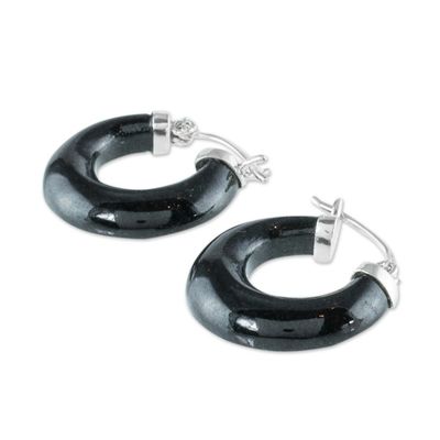 Alternate image for Handmade Black Jade Hoop Earrings Zacapa Midnight
