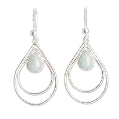 Alternate image for Modern Sterling Silver Apple Green Jade Dangle Earrings Drop Duo