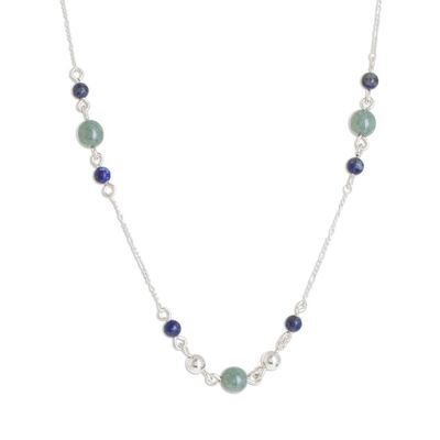 Alternate image for Round Jade and Lapis Lazuli Pendant Necklace from Guatemala Subtle Combination
