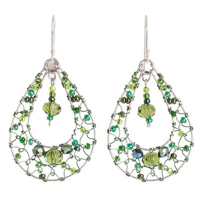 Alternate image for Double Drop Dangle Earrings with Green Crystals and Filigree Green Drop Sparkle
