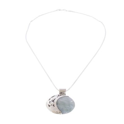 Alternate image for Reversible Silver Pendant Necklace with 2 Shades Green Jade Quetzal Lord Eclipse