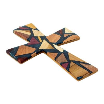 Alternate image for Reclaimed Wood and Resin Wall Cross Faith and Hope in Teal