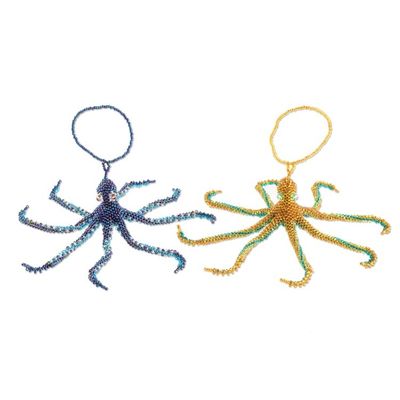Alternate image for Hand-Beaded Glass Octopus Ornaments from Guatemala Pair Marine Beauty