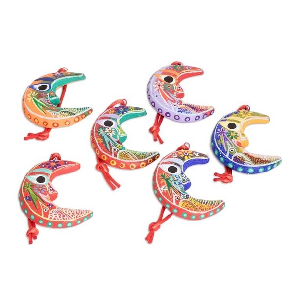 Alternate image for Handcrafted Christmas Ceramic Ornaments Set of 6 Crescent Moon