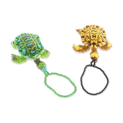 Alternate image for Glass Beaded Sea Turtle Ornaments from Guatemala Pair Colorful Sea Turtles