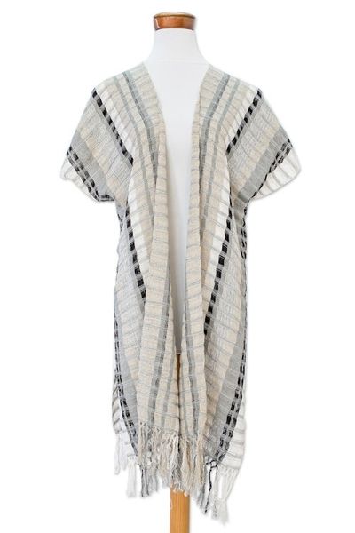 Alternate image for Handwoven Striped Cotton Kimono Jacket from Guatemala Time of Elegance