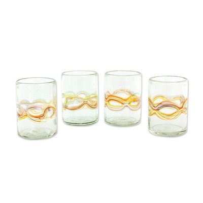 Alternate image for Hand Blown Recycled Juice Glasses Set of 4 from Guatemala Orange Reefs