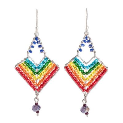 Alternate image for Rainbow Dangle Earrings With Beads and Sterling Silver Hooks Rainbow Arrowhead