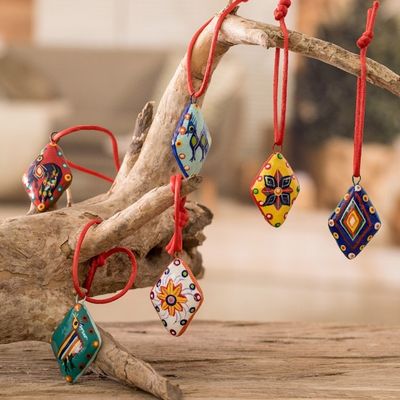 Alternate image for Handmade Ceramic Christmas Ornaments Set of 6 Festive Guatemala