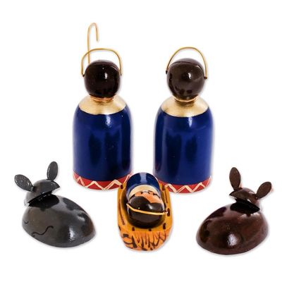 Alternate image for 6 Piece Artisan Crafted Wood Nativity Scene in Royal Blue Holy Family in Royal Blue