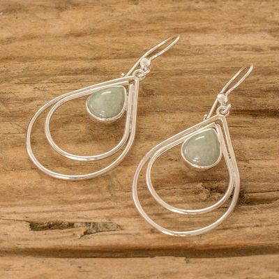 Alternate image for Modern Sterling Silver Apple Green Jade Dangle Earrings Drop Duo
