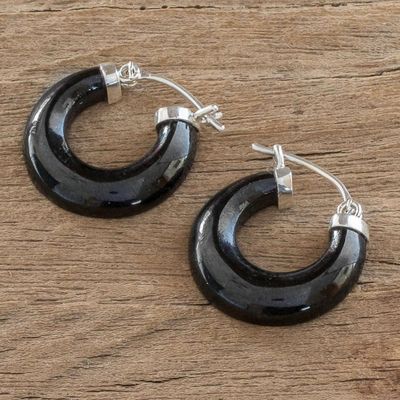 Alternate image for Handmade Black Jade Hoop Earrings Zacapa Midnight