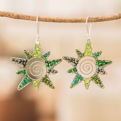 Alternate image for Handmade Crystal  Glass Beaded Star Dangle Earrings Stellar Green