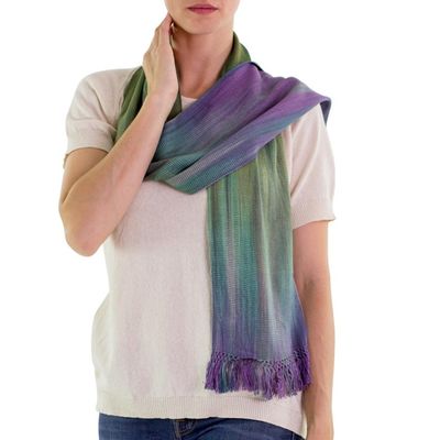 Alternate image for Purple Green Hand Crafted Rayon Scarf Iridescent Pastels