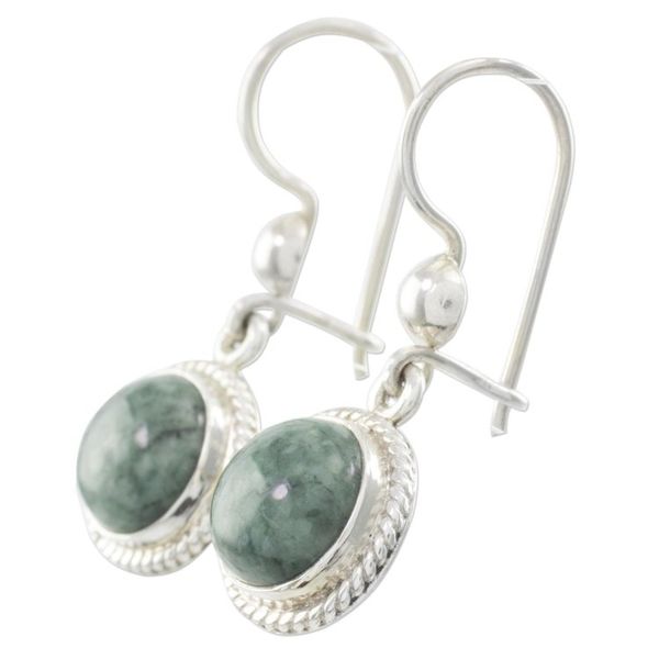 Alternate image for Medium Green Guatemalan Jade Sterling Silver Dangle Earrings Green Apple