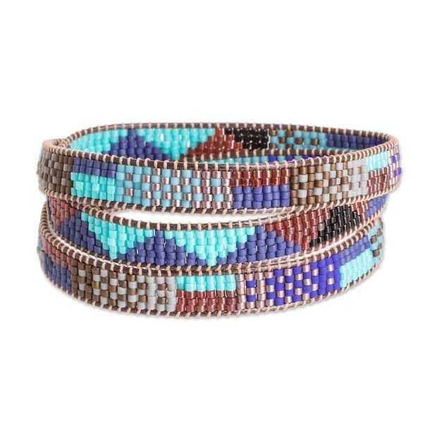 Alternate image for Geometric Glass Beaded Wrap Bracelet in Cool Palette Geometric Tradition