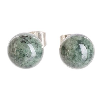 Alternate image for High-Polished Sterling Silver Stud Earrings with Jade Stones Vital Soul